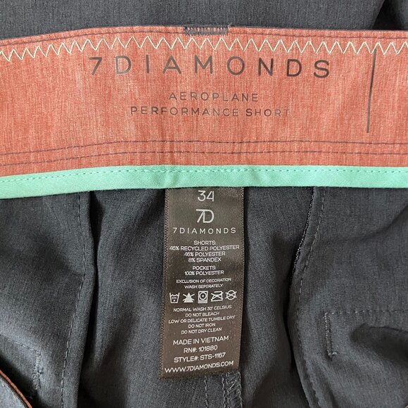 7 Diamonds Aeroplane Performance Shorts Men's 34 Flat Front Blue/Grey - Picture 4 of 6